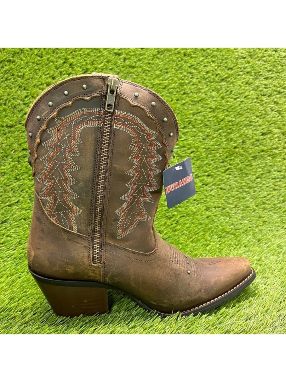 Durango Crush Womens Size 8 Brown Cowgirl Western Snip Toe Zip Up Fashion Boots - Picture 4 of 9